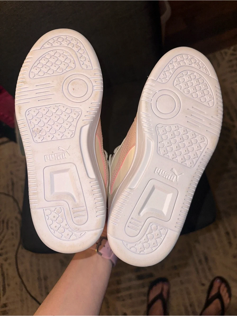 PUMA Pearls & Gold Youth‎ Girls Size 4 High-Top Sneakers in Cream & Blush Pink
